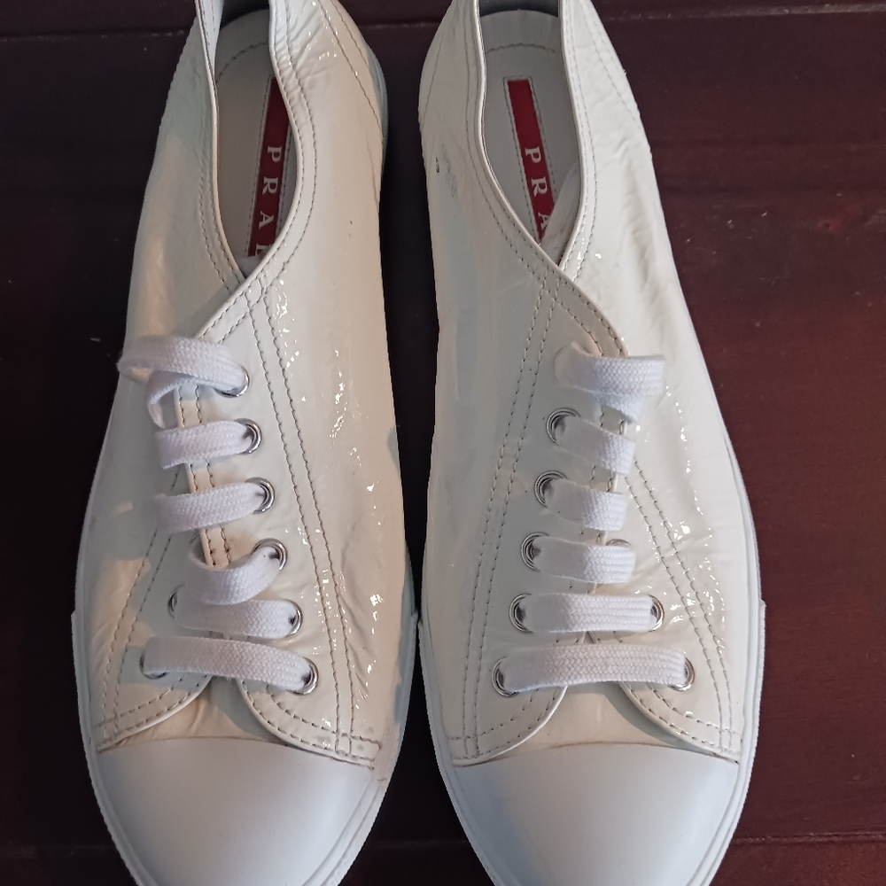 Prada white patent leather sneaker